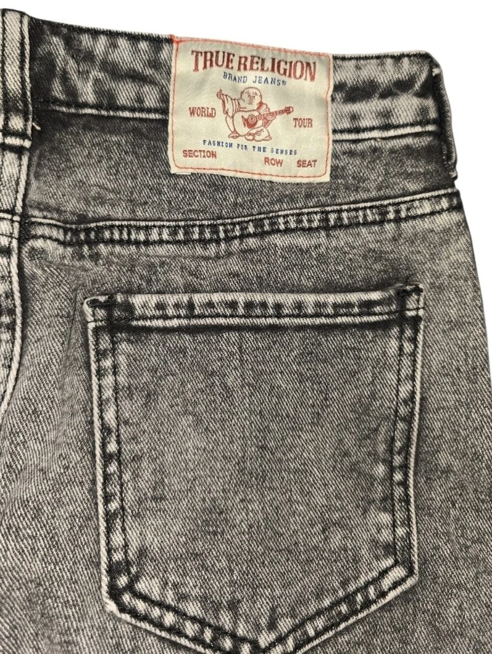 True Religion Vintage Charcoal Wash Cargo Denim Midi Slit Skirt Size 24